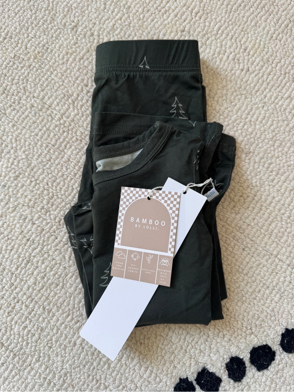 Lolli Black Kids Bamboo Leggings with Subtle Tree Print